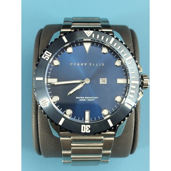 Perry Ellis Mens Arctic Sailing Blue Sunray Dial Stainless Stain Watch 02006-02 - Picture 4 of 16